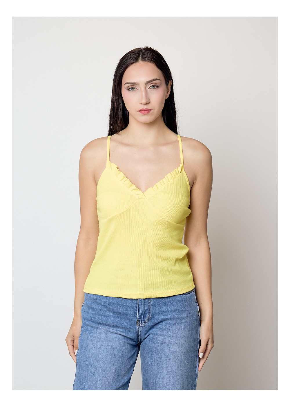 Top tirante volante algodón amarillo