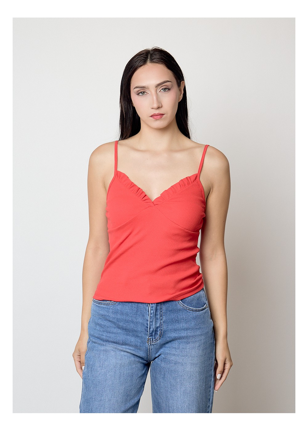 Top tirante volante algodón rojo