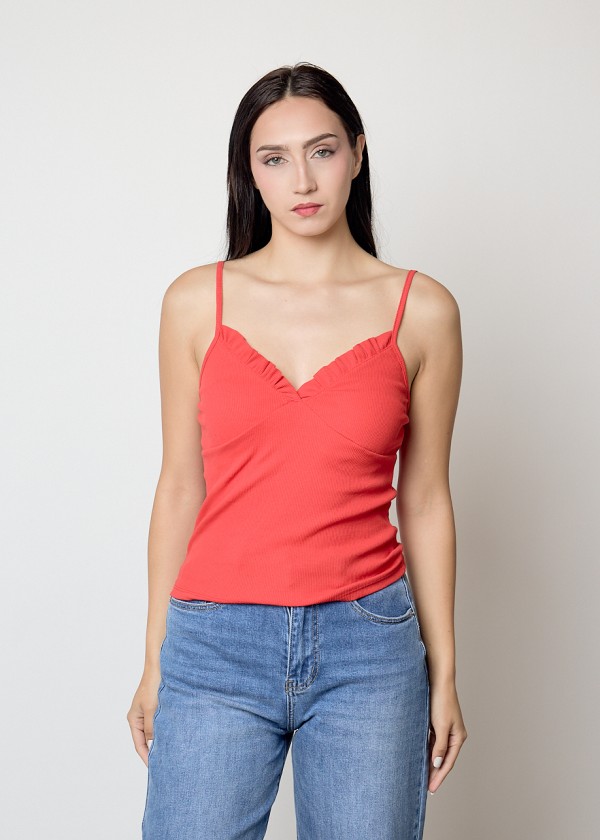 Top tirante volante algodón rojo