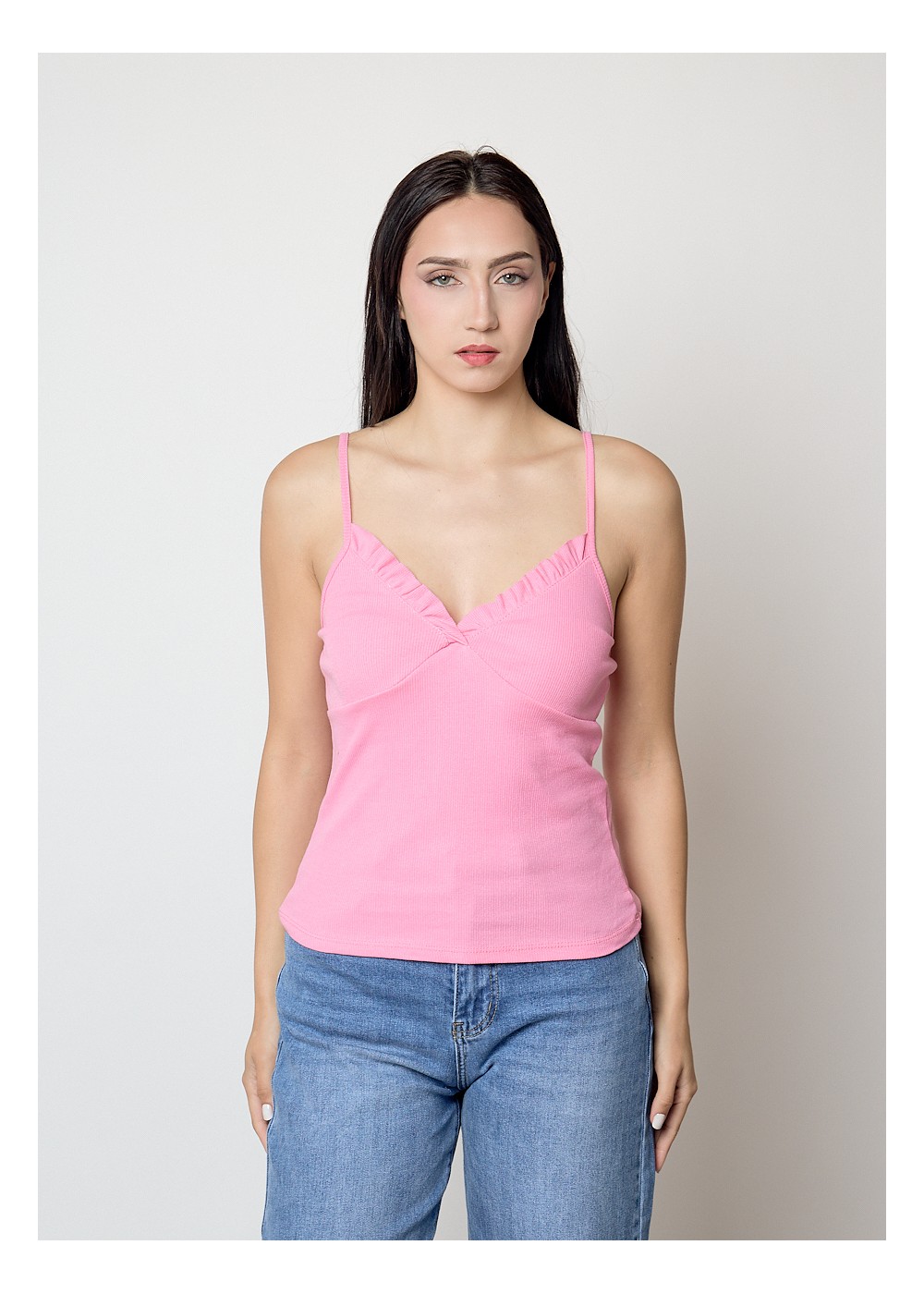 Top tirante volante algodón rosa