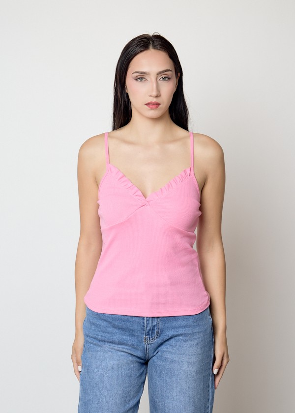 Top tirante volante algodón rosa