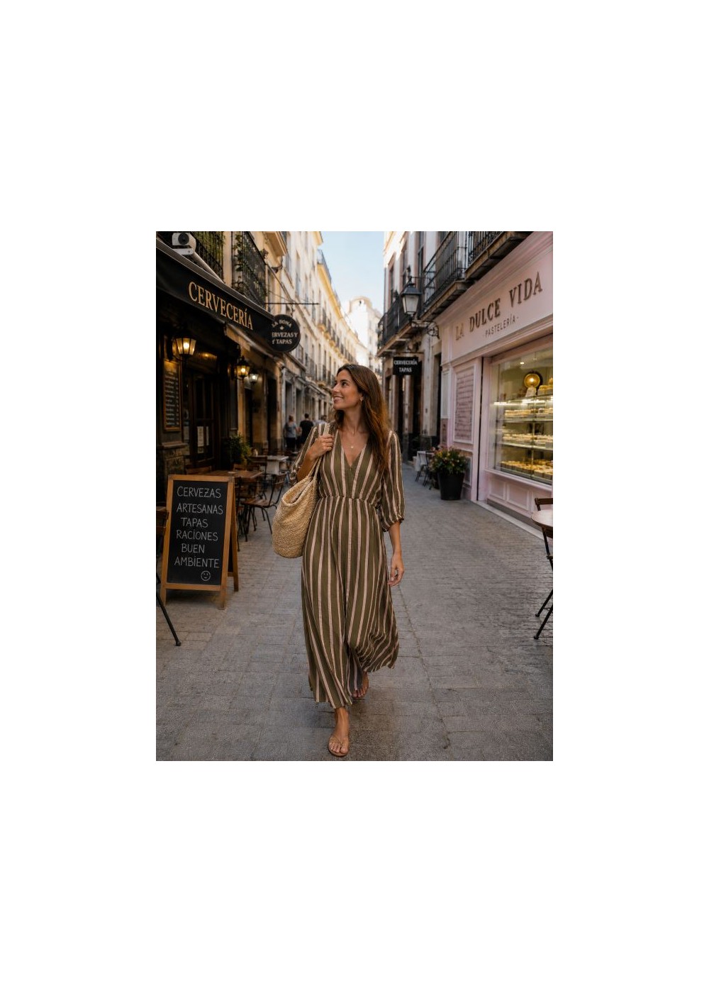 Vestido largo bámbula kaki   rosa