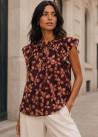 Blusa volante  manga flores  teja
