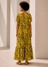 Vestido largo manga abullonada estampado verde lima