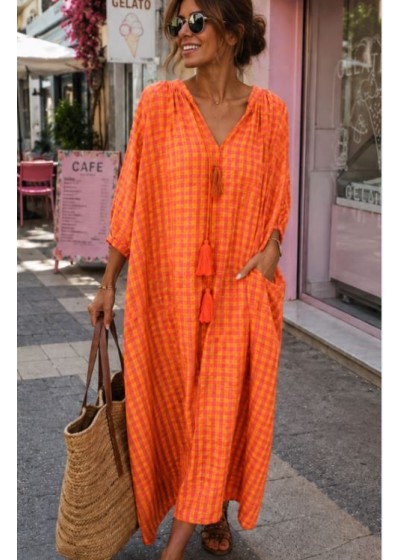 Vestido cuadrito naranja,...