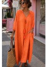 Vestido cuadrito naranja, cordón borla fluor