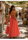 Vestido largo rayas lazada detras naranja-rosa