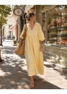 Vestido cuadro grande, manga globo  amarillo