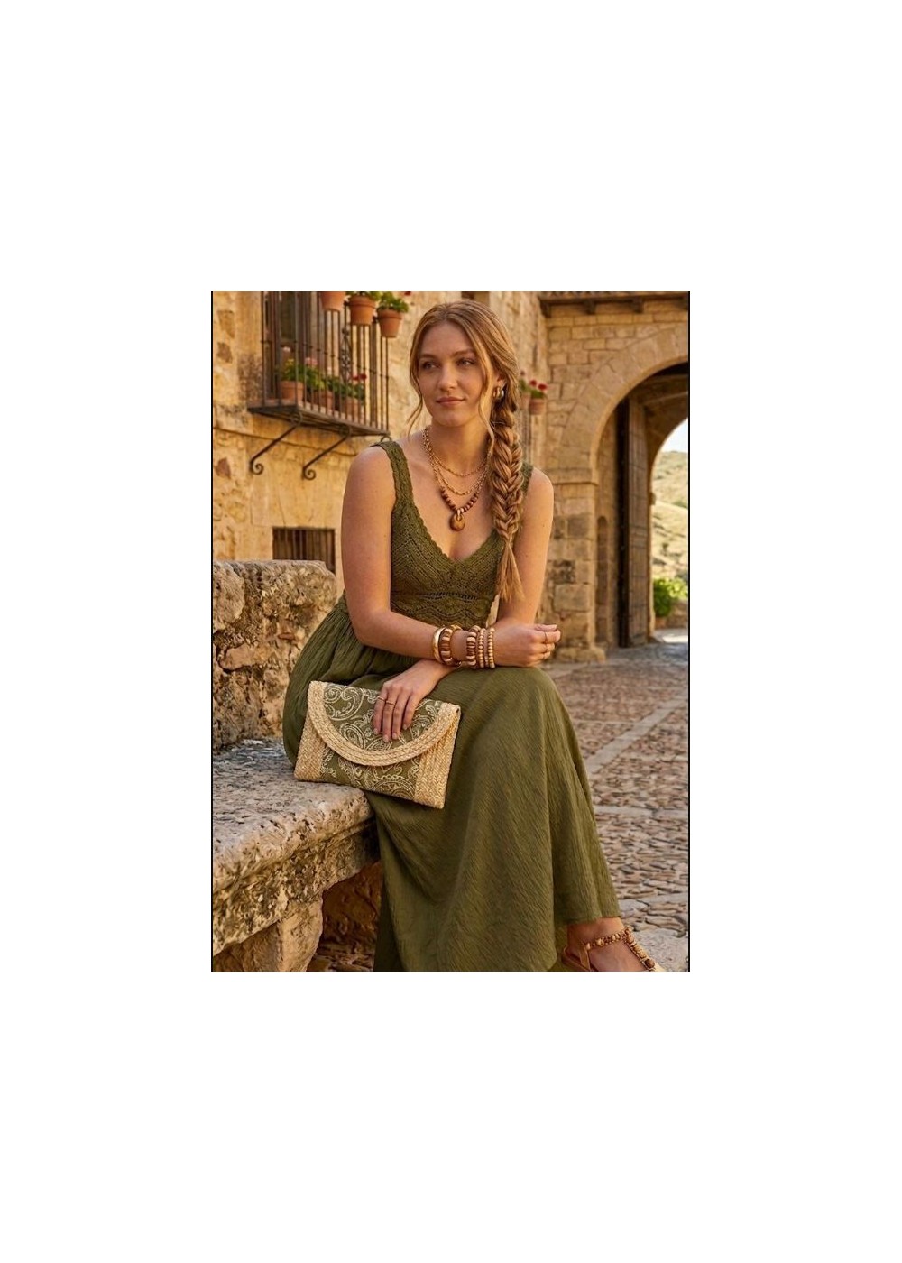 Vestido crochet verde kaki