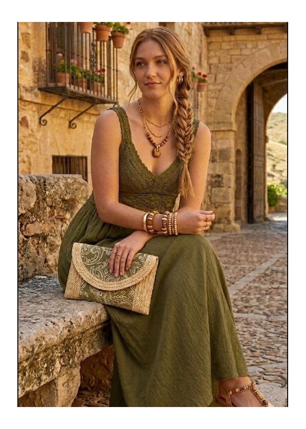 Vestido crochet verde kaki