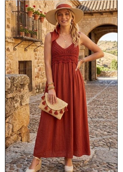 Vestido crochet teja