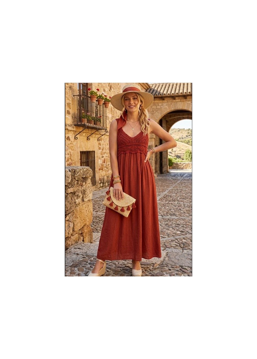 Vestido crochet teja