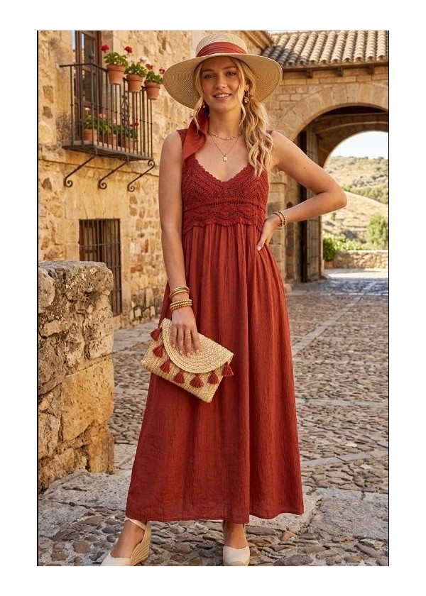 Vestido crochet teja