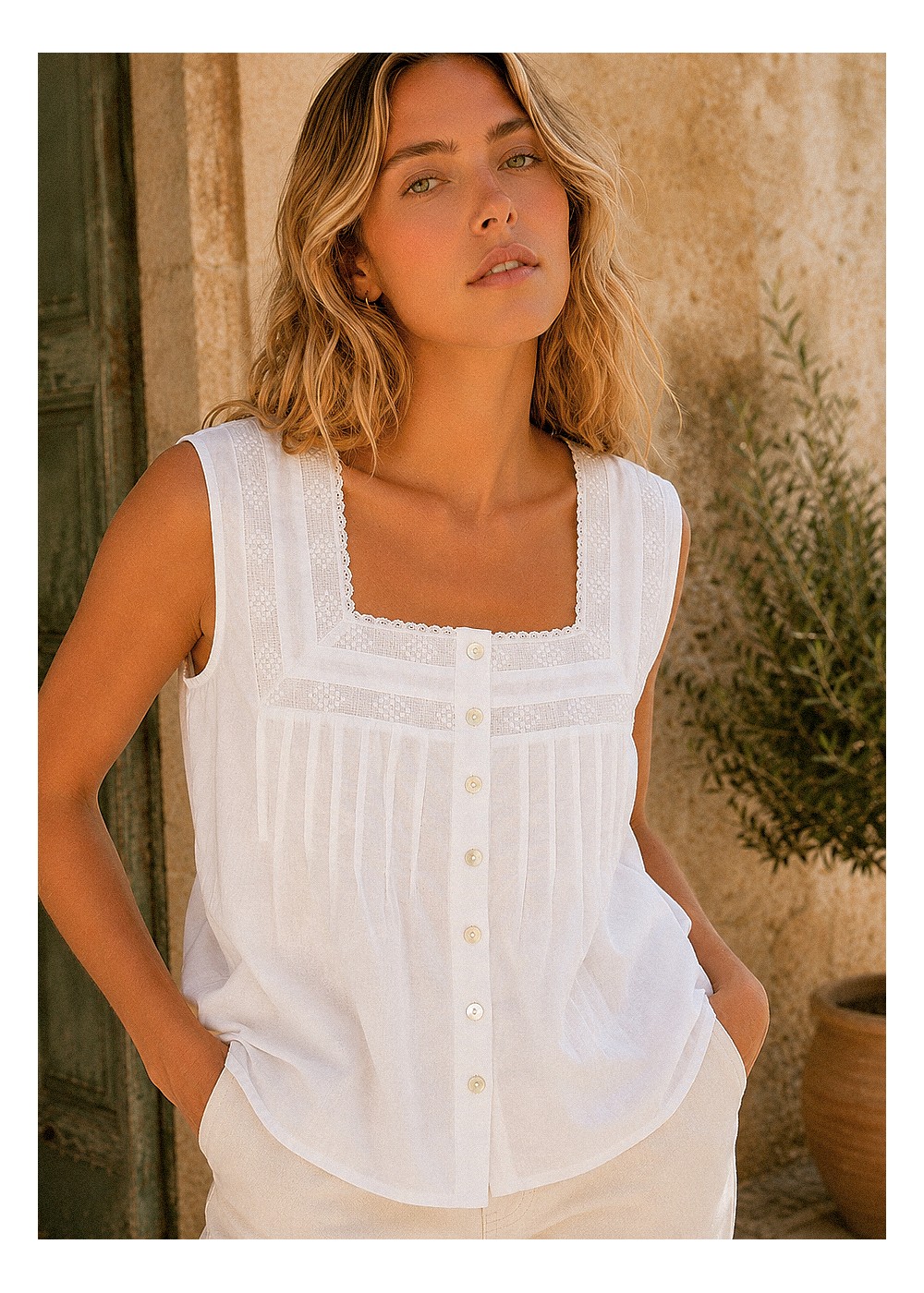 Blusa blanca escote cuadrado