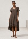 Vestido 100% algodón dos largos cuello pico chocolate