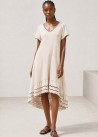 Vestido 100% algodón dos largos cuello pico beis