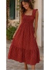 Vestido cuadro con VOLANTES  en asa y escote fluor
