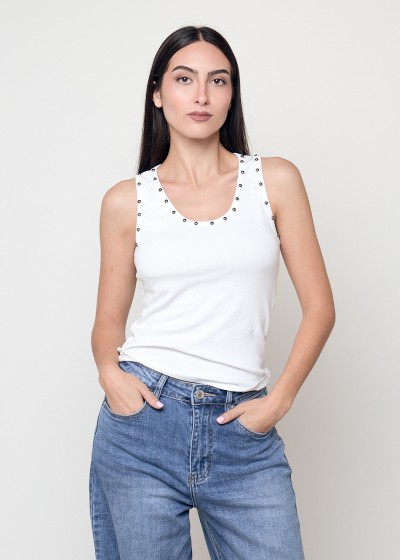 Top tachas blanco algodón