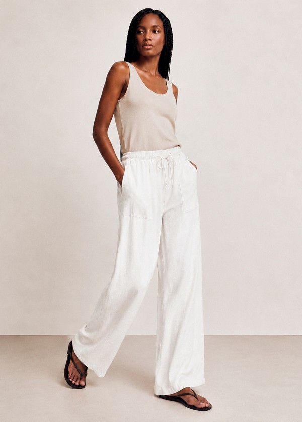 Pantalón cintura elastica largo nylon largo blanco roto