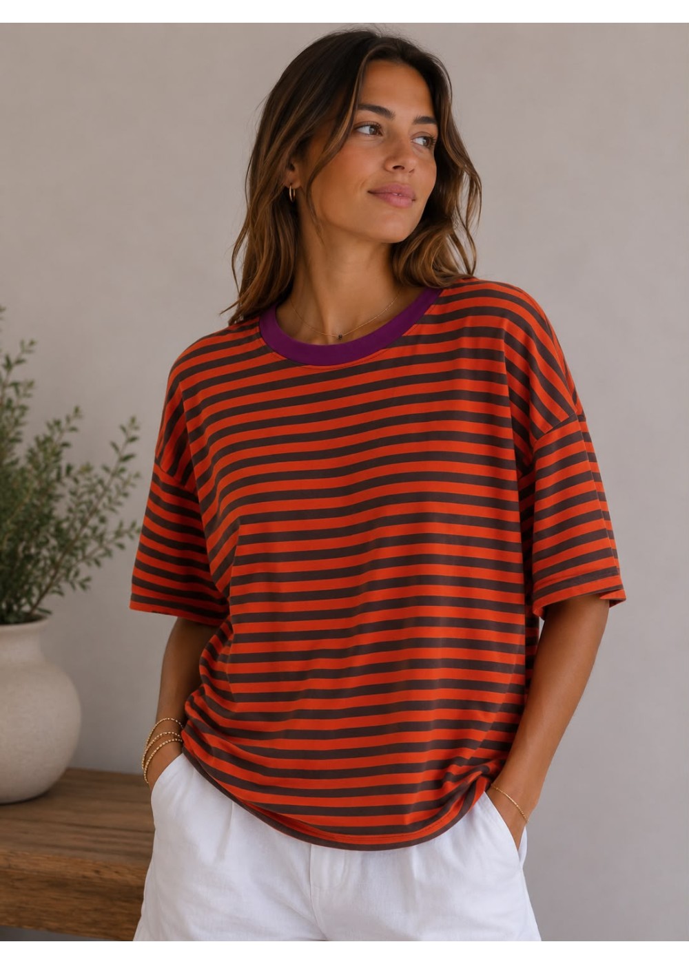 Camiseta cuello redondo rayas