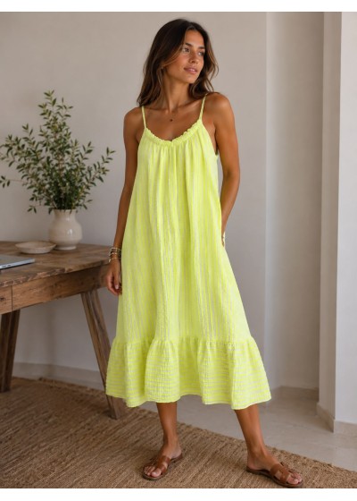 Vestido fluor tirante volante