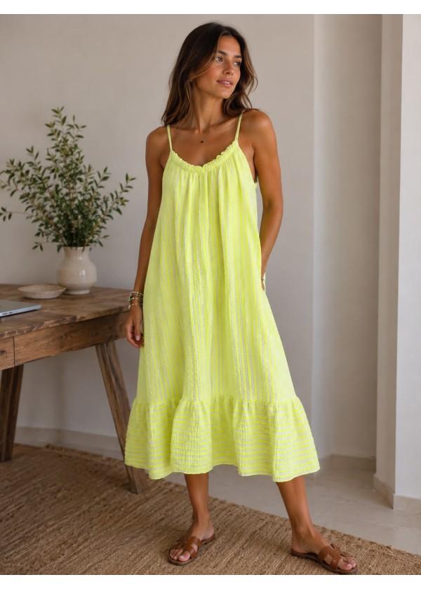 Vestido fluor tirante volante