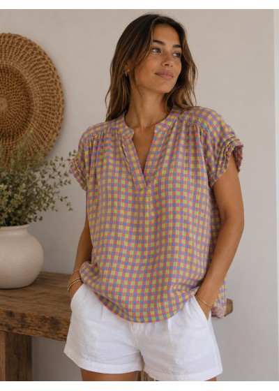 Camisa de cuadros fluor manga corta