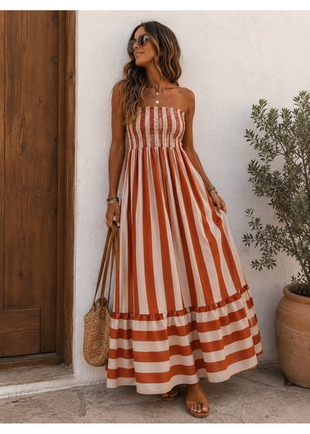 Vestido palabra de honor rayas
