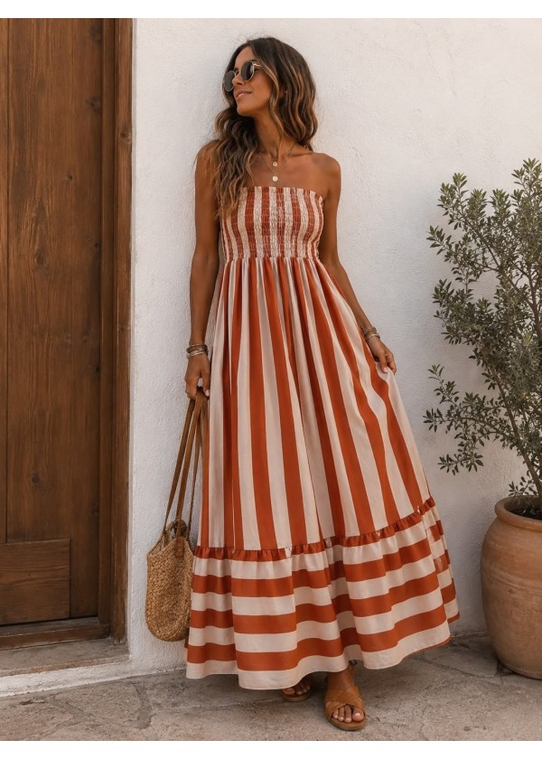 Vestido palabra de honor rayas
