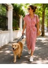 Vestido camisero rayas  abullonado cintura