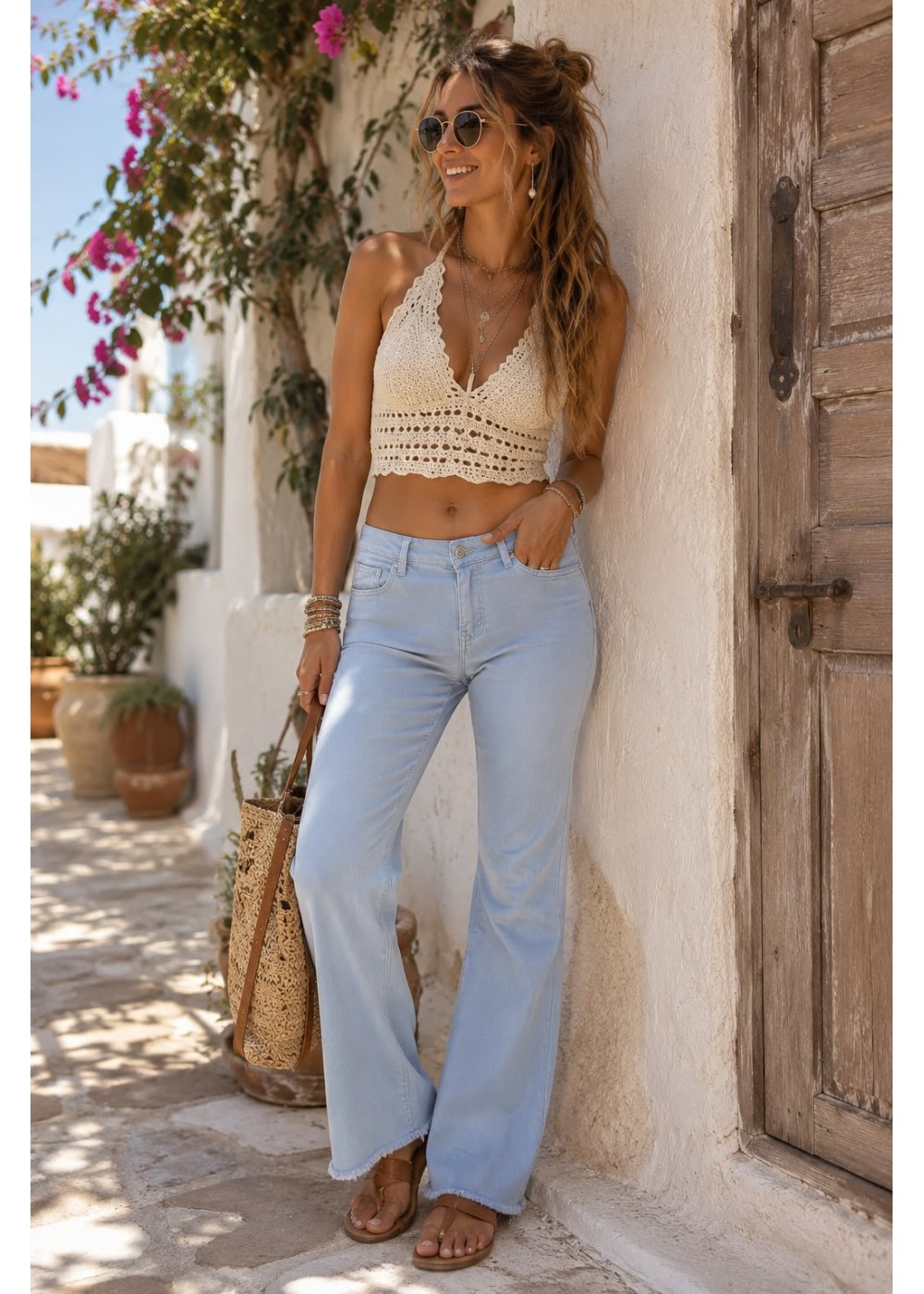 Pantalón campana azul celeste push up