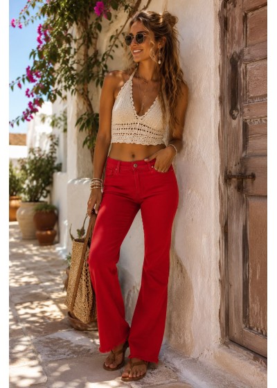 Pantalón recto rojo push up