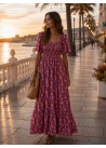 Vestido estampado flores  volante en manga berenjena