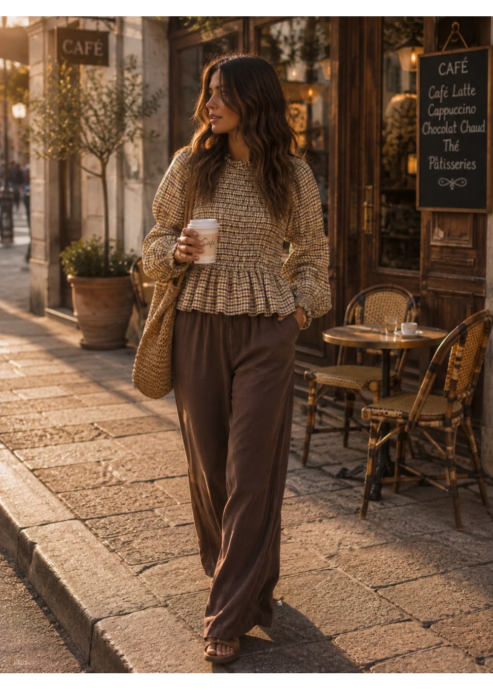 Blusa cuadros nido de abeja choco lima
