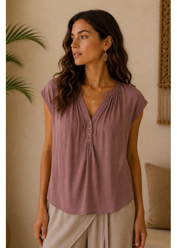 Blusa botones satinada berenjena