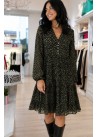 Vestido  frunce cuello pico y volante