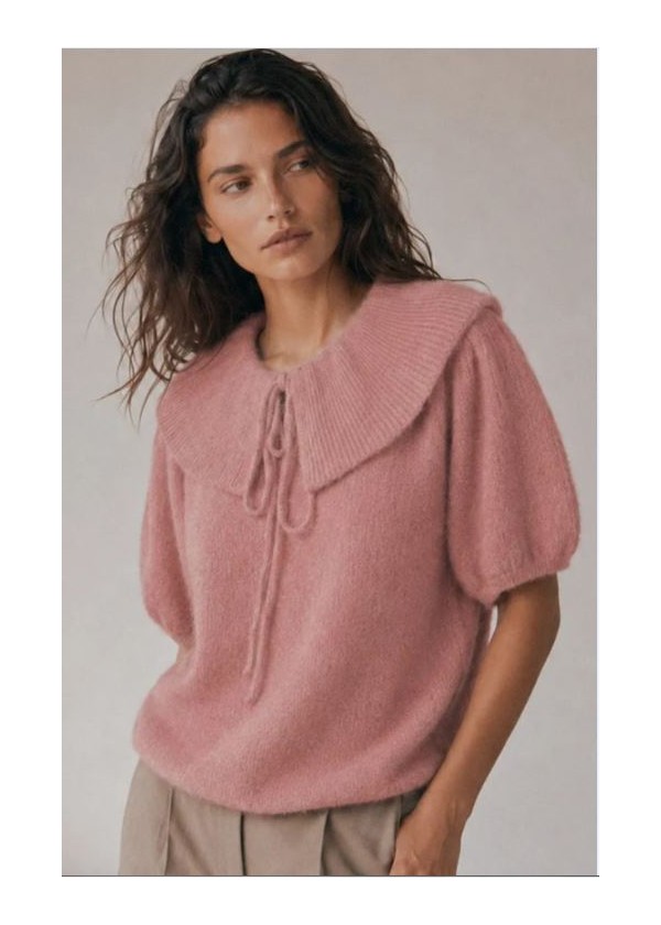 Jersey cuello bebé manga abullonada rosa