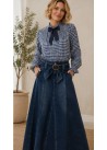 Camisa cuadros lazo frunce cuello y puños azul