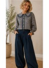 Camisa cuadros babero con puntilla azul-burdeos