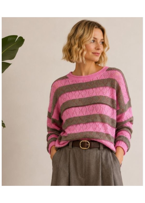 Jersey calado  contraste rosa taupe