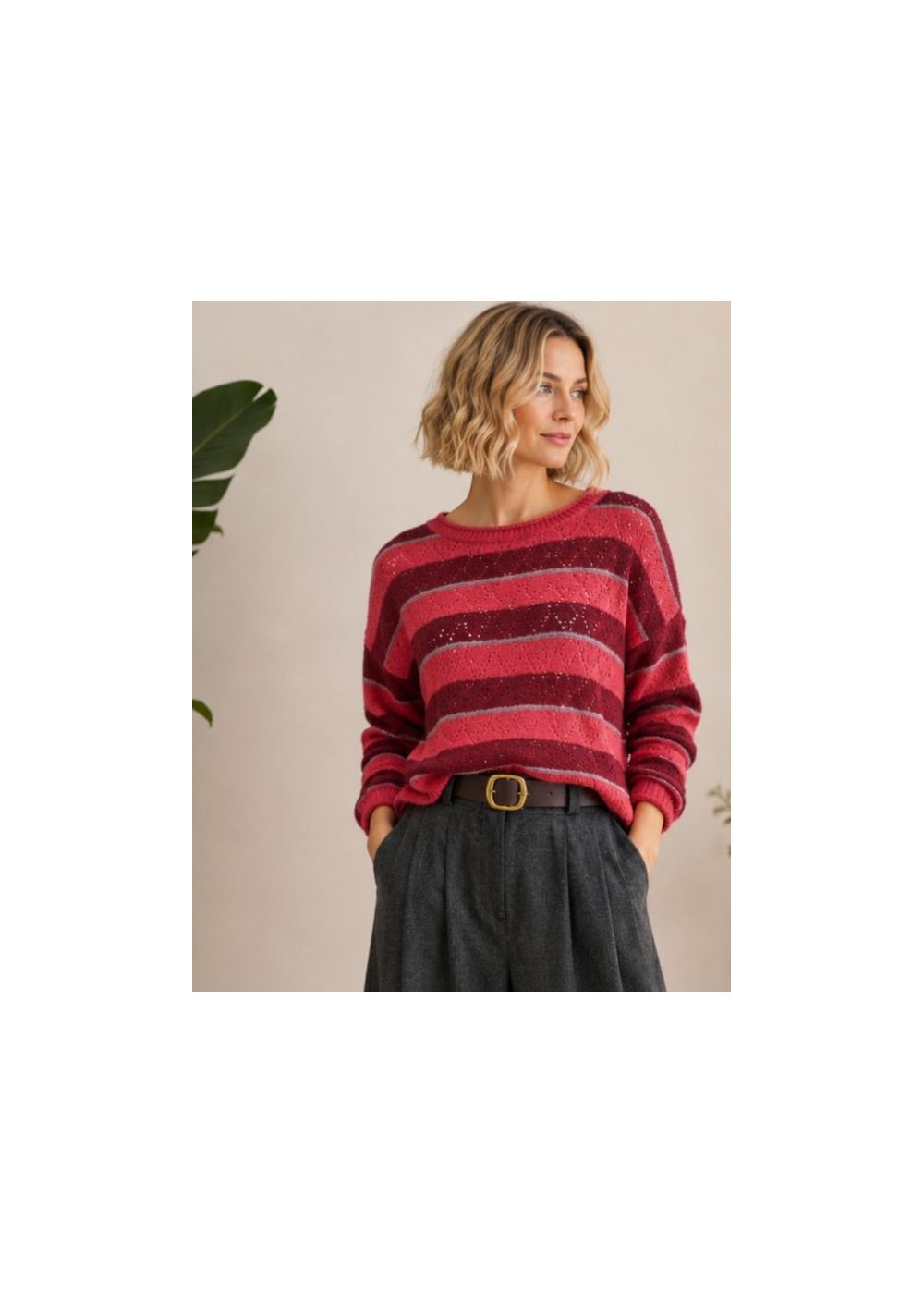 Jersey calado  contraste granate rojo
