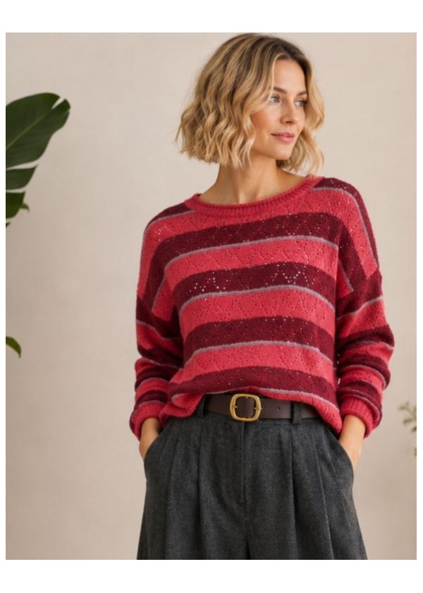 Jersey calado  contraste granate rojo