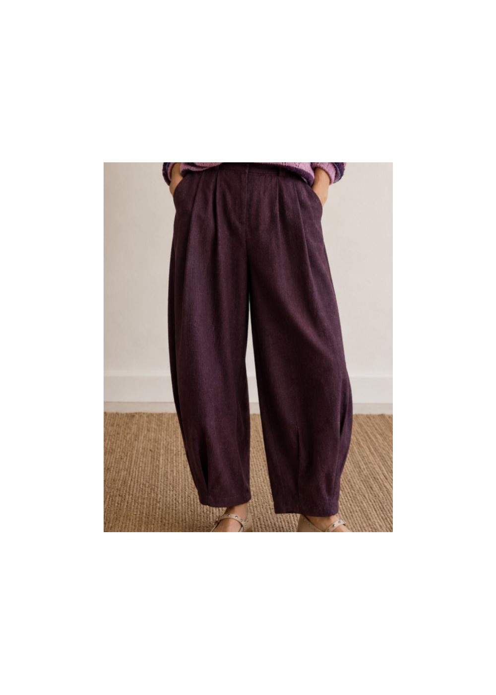 Pantalón ballon bolsillos laterales elasticos berenjena