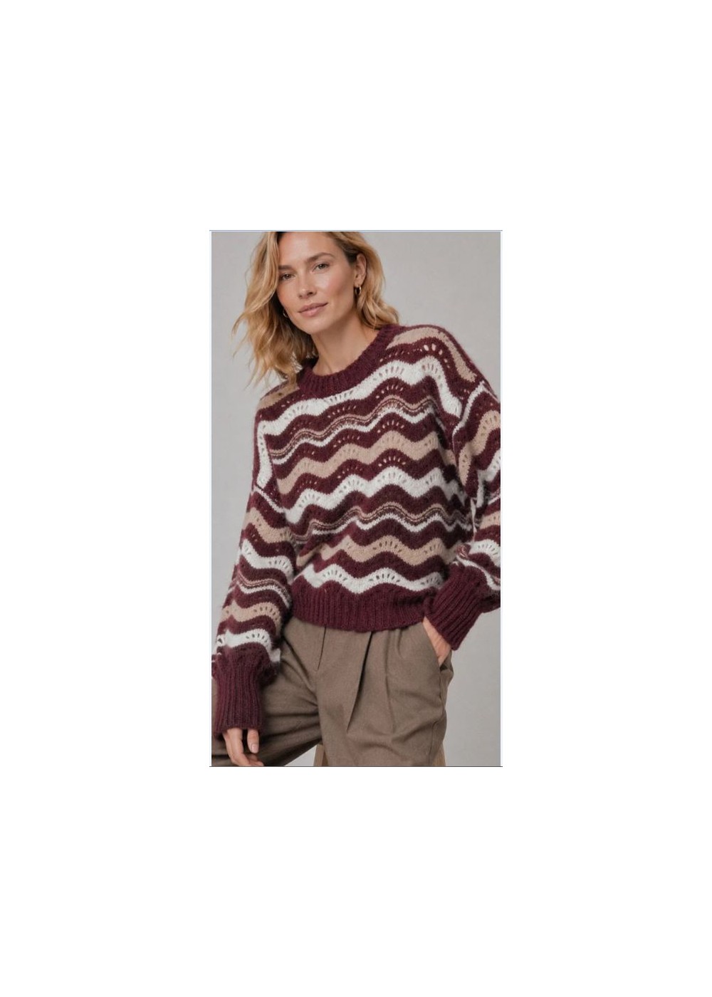 Jersey calado corto berenjena-beis-arena