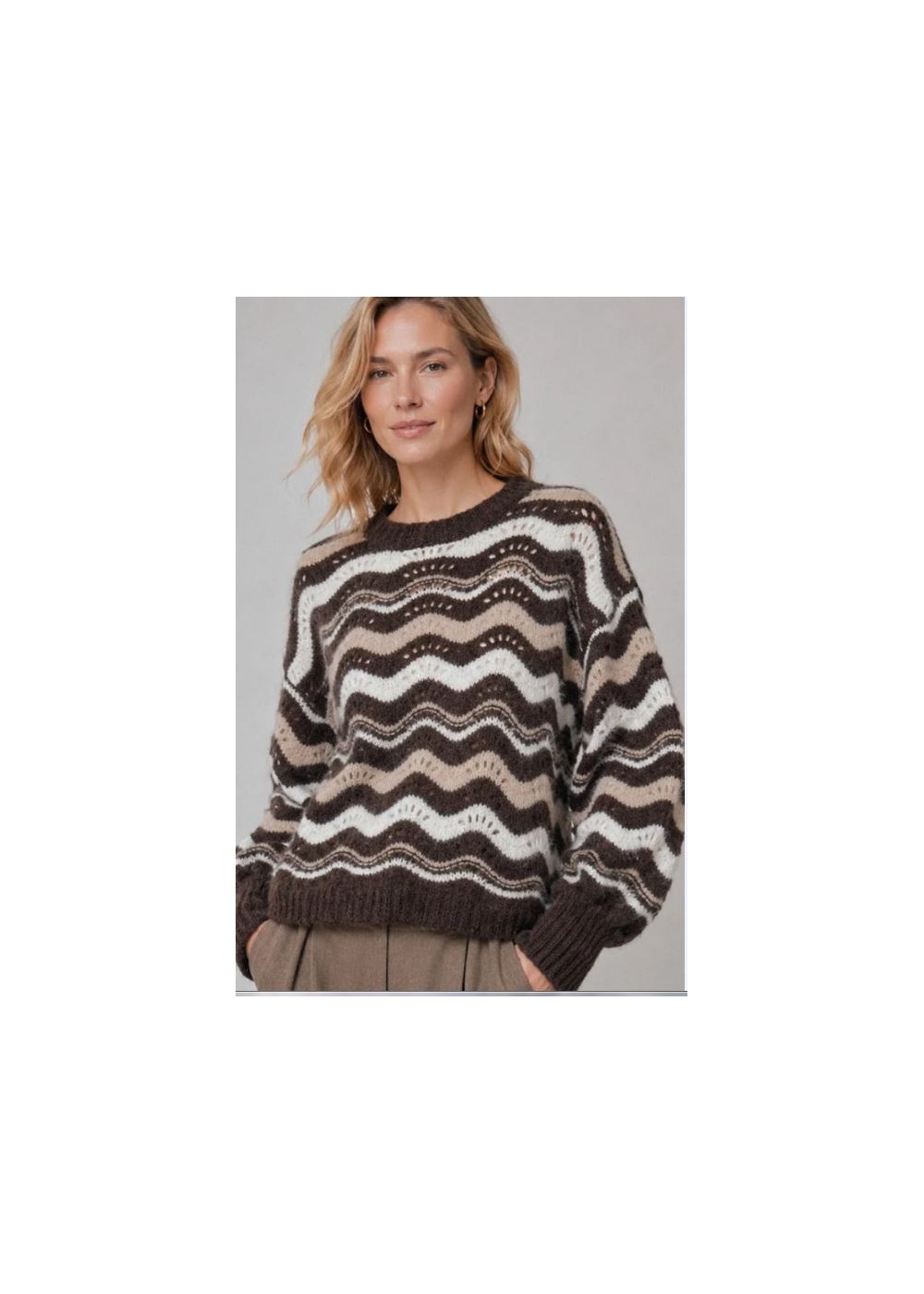 Jersey calado corto chocolate-beis-arena
