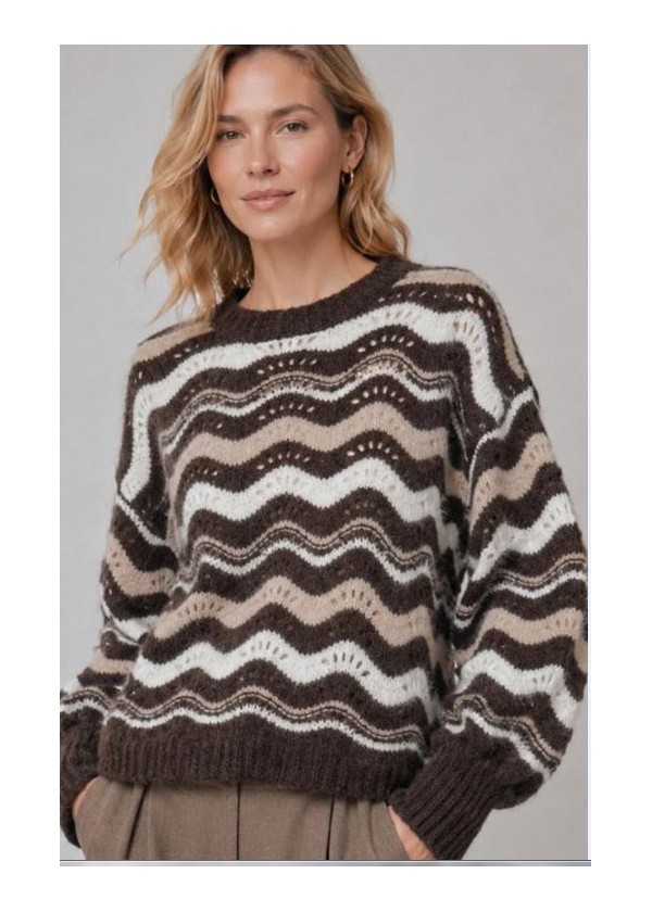 Jersey calado corto chocolate-beis-arena